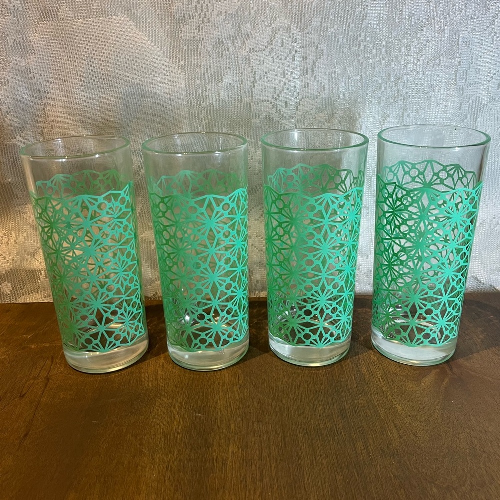 Geometric Teal Glasses, set of 4